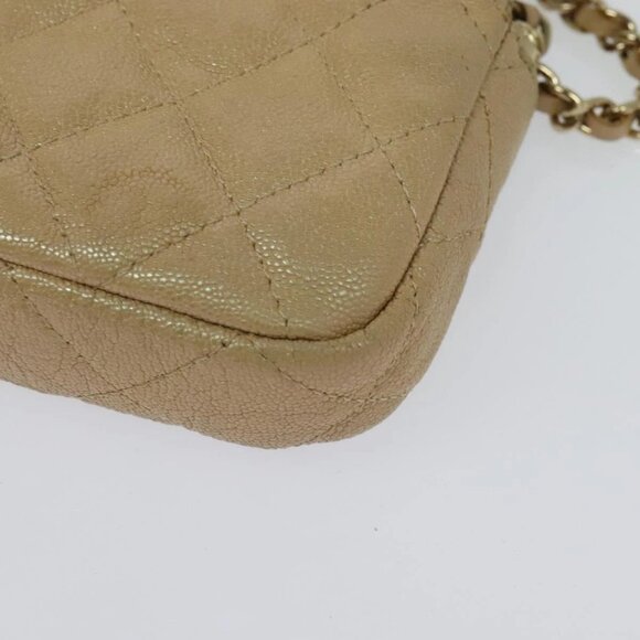 CHANEL Matelasse Chain Shoulder Bag Grained Calf Skin Beige Gold CC Auth 138257 - Picture 4 of 16